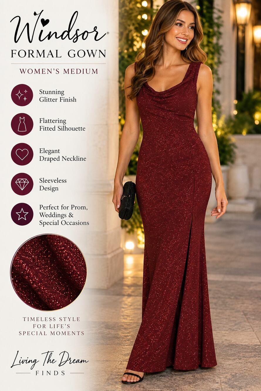 Windsor Women’s Burgundy Glitter Formal Gown Size M Maxi Evening Dress